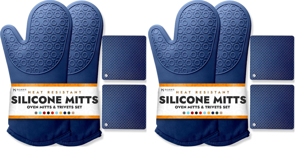BPA-Free Silicone Oven Mitts Ultra Heat Resistant up to 500°F - Oven Mitts with Thick Cotton Liner - Long Slip Resistant Pot Holders, Flexible Oven Gloves - Black 13.7"