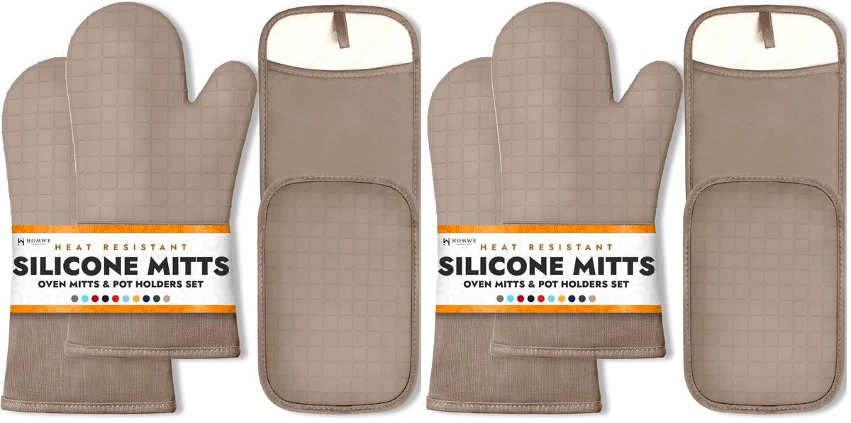 BPA-Free Soft Silicone Oven Mitts - Ultra Heat Resistant Oven Mitts with Thick Cotton Liner - Extra Long Slip Resistant Pot Holders, Flexible Oven Gloves