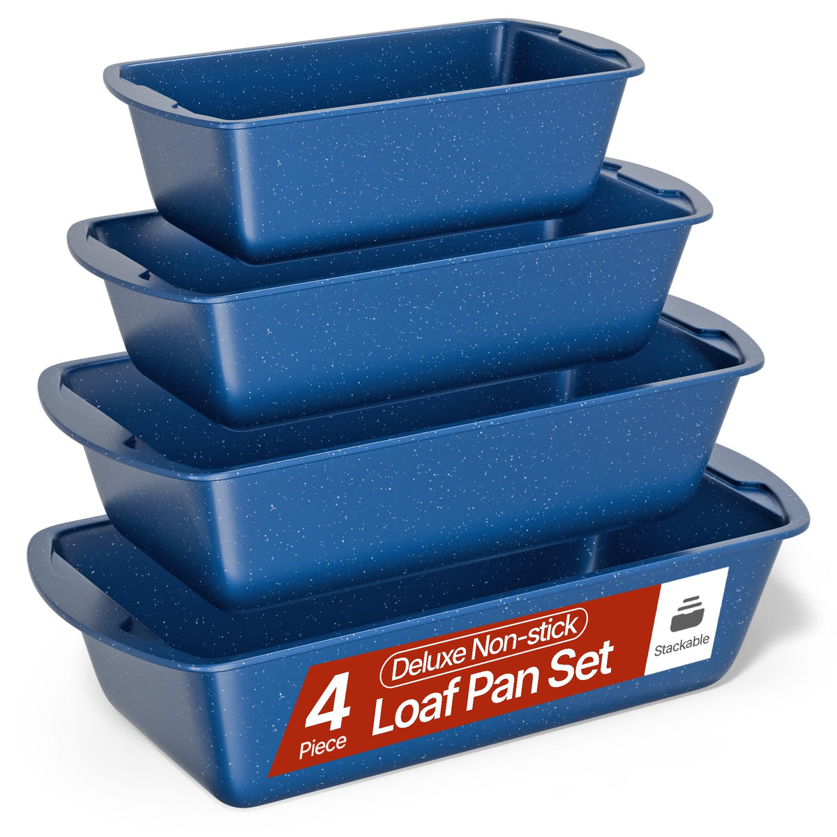Loaf Pan Set 4-Piece - Deluxe Nonstick Carbon Steel Bakeware for Perfect Bread and Cakes – Dishwasher Safe, Premium Pans for Home Baking