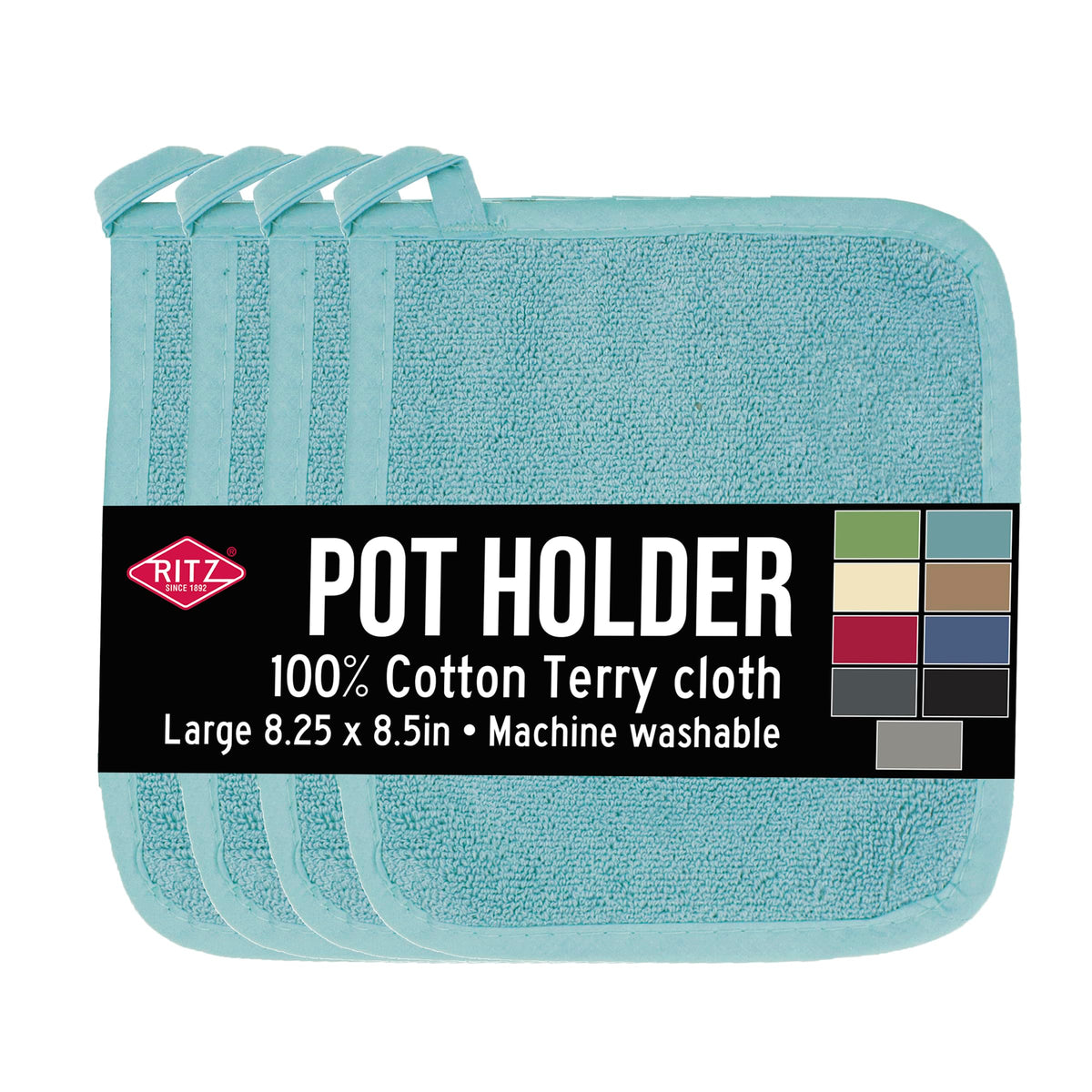 RITZ Terry Potholder & Hot Pad: Unparalleled Heat Resistant, Durable 100% Cotton – Ergonomically Designed for Optimal Grip – Easy-Care Machine Washable – 2-Pack, Graphite