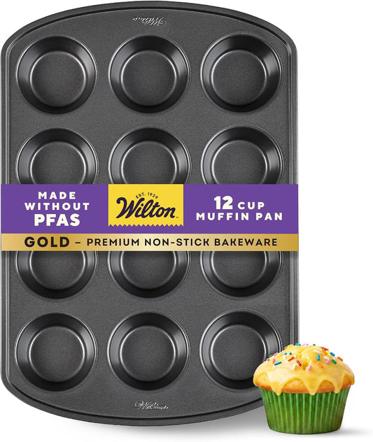Wilton Gold Non-Stick Muffin Pan, Made Without PFAS, 12-Cup