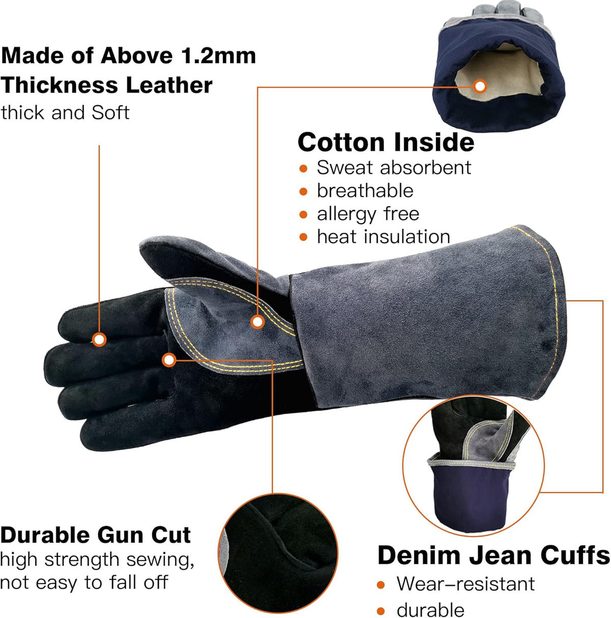 WZQH 16 In,932℉,Welding Gloves,Fireplace Glove,Fire & Heat Resistant,L
