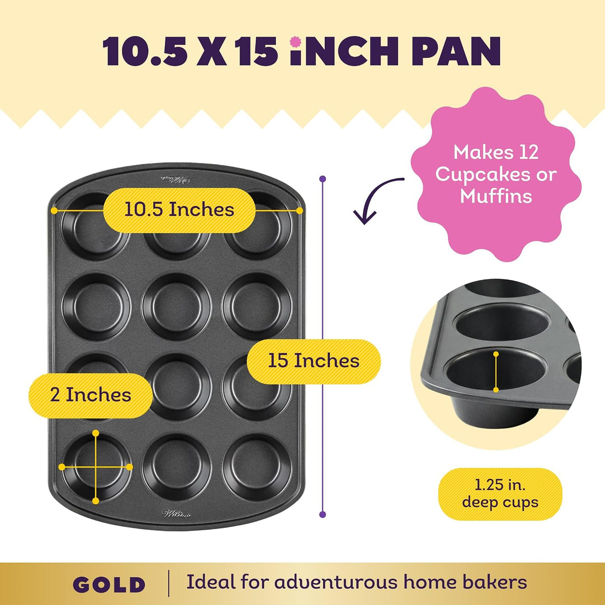 Wilton Gold Non-Stick Muffin Pan, Made Without PFAS, 12-Cup