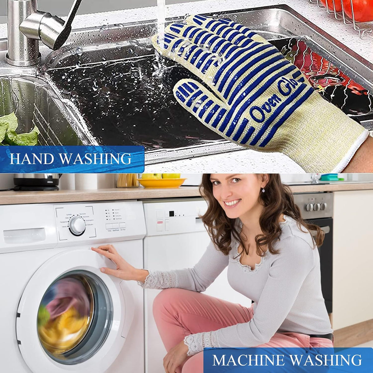 Heat Resistant Oven Gloves with Fingers, Heat Proof Gloves Oven Mitts