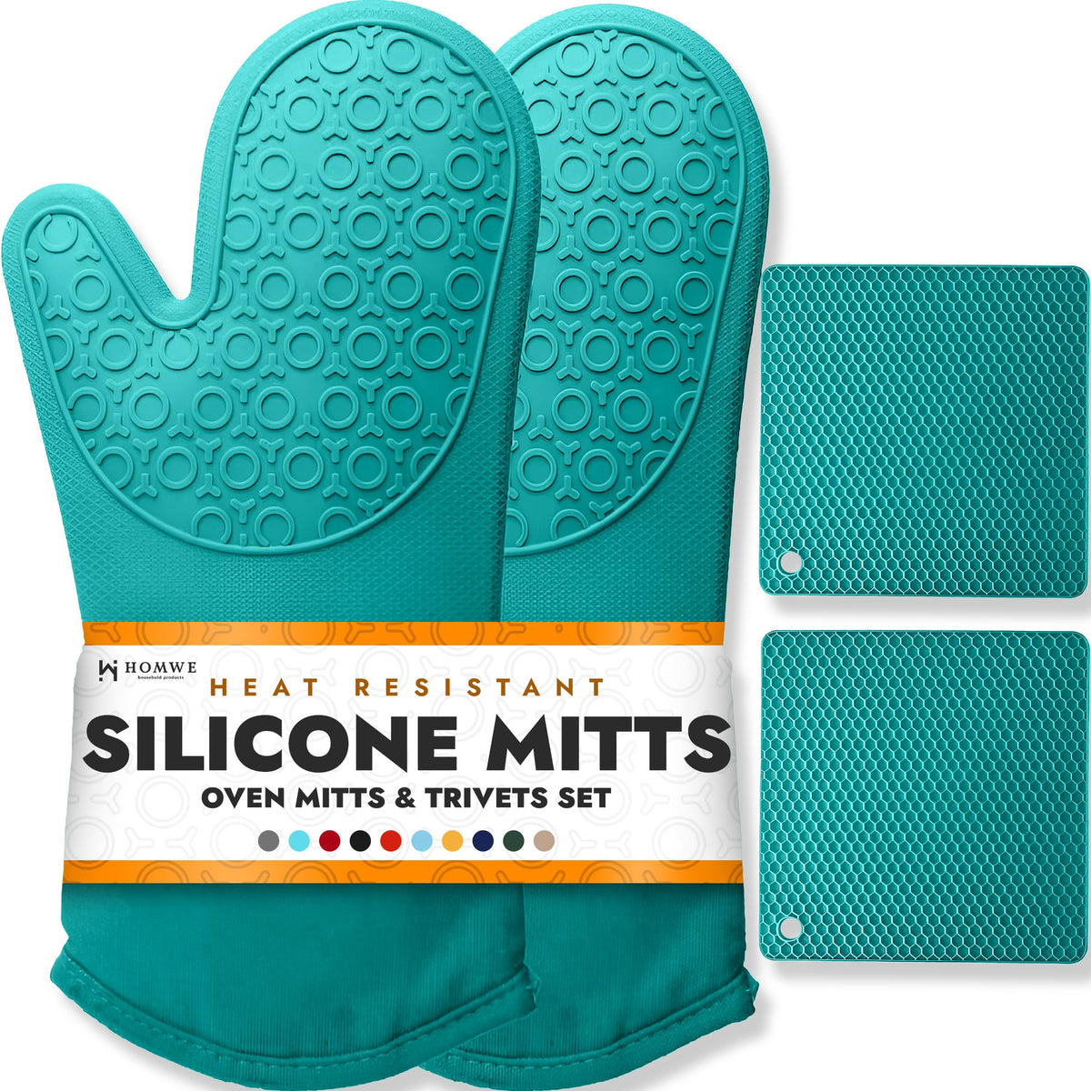 BPA-Free Silicone Oven Mitts Ultra Heat Resistant up to 500°F - Oven Mitts with Thick Cotton Liner - Long Slip Resistant Pot Holders, Flexible Oven Gloves - Black 13.7"