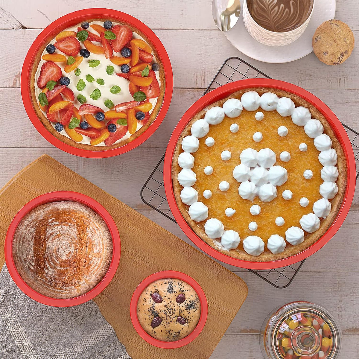 4-Piece Silicone Cake Pans Sets, Nonstick Round Cake Molds