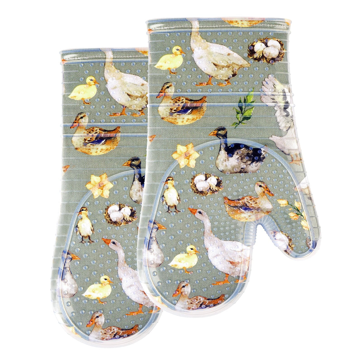 Oven Mitts with Transparent Clear Silicone Shell and Nice Friut Flower Printing