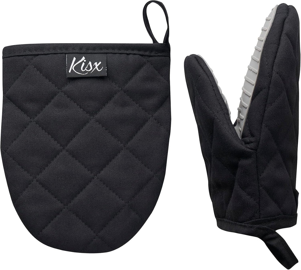 Oven Mitts Heat Resistant – (Black Color) Mini Oven Mitts, Silicone Gloves Heat Resistant, Kitchen Gloves for Cooking, Silicone Oven Mitts & Pot Holders Sets, Kitchen Pot Holders & Oven Mitts Sets