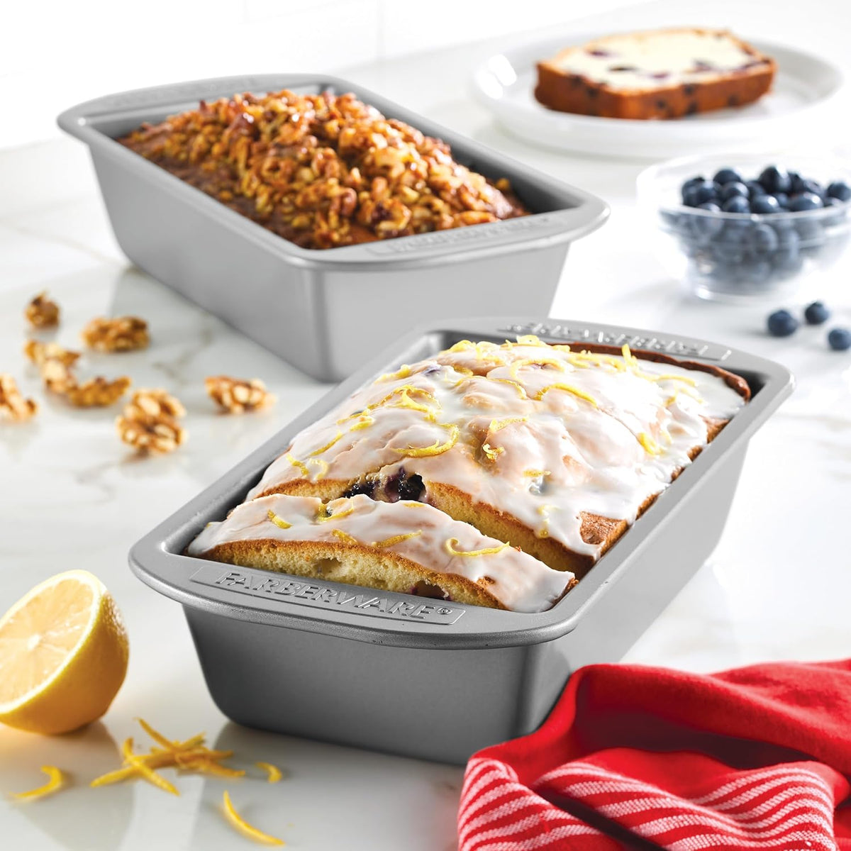 Farberware Nonstick Bakeware Bread and Meat Loaf Pan Set for Baking, Gray