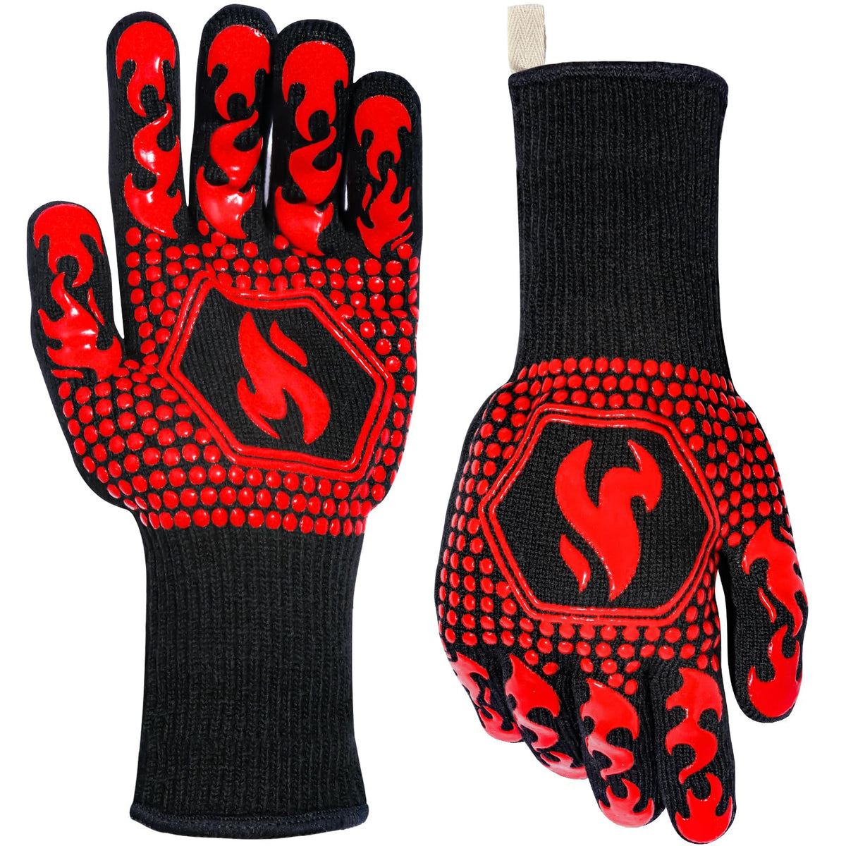 QUWIN BBQ Gloves, 1472°F Heat Resistant Grilling Gloves Silicone Non-Slip Oven Mitts, Kitchen Gloves for BBQ, Grilling, Cooking, Baking(One Size Fits Most, Black)- 1 Pair