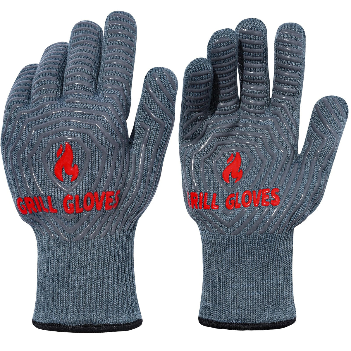 QUWIN BBQ Gloves, 1472°F Heat Resistant Grilling Gloves Silicone Non-Slip Oven Mitts, Kitchen Gloves for BBQ, Grilling, Cooking, Baking(One Size Fits Most, Black)- 1 Pair