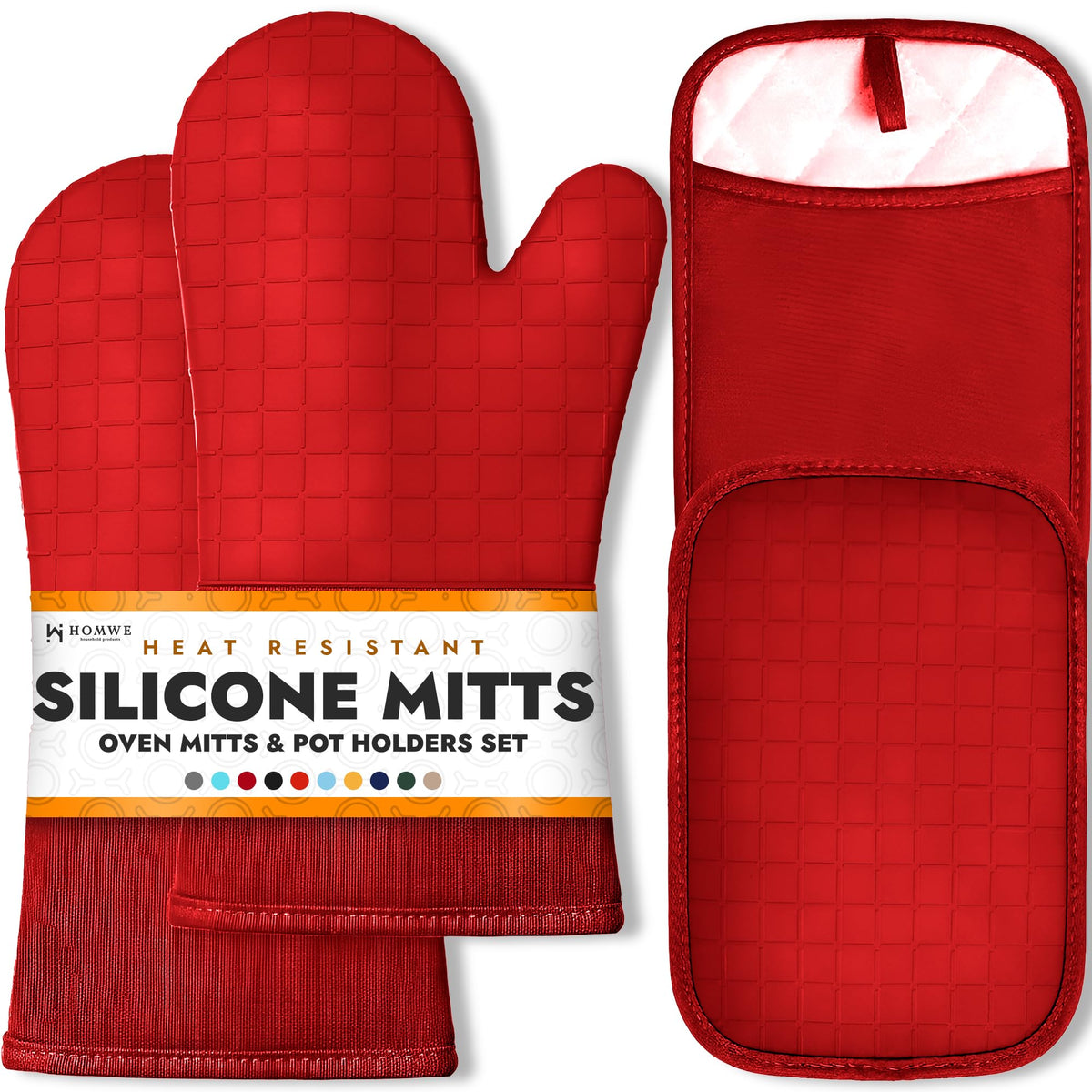 BPA-Free Soft Silicone Oven Mitts - Ultra Heat Resistant Oven Mitts with Thick Cotton Liner - Extra Long Slip Resistant Pot Holders, Flexible Oven Gloves