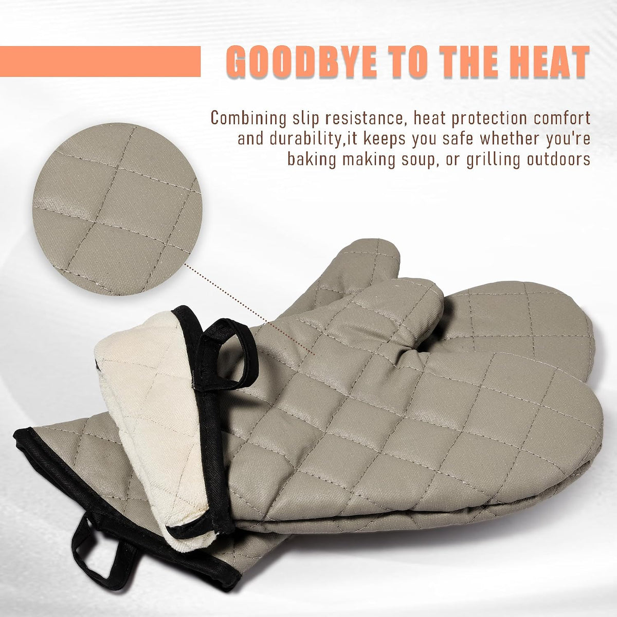 ARCLIBER Gray 16" Quilted Terry Oven Mitts 2 Pairs Heat Resistant