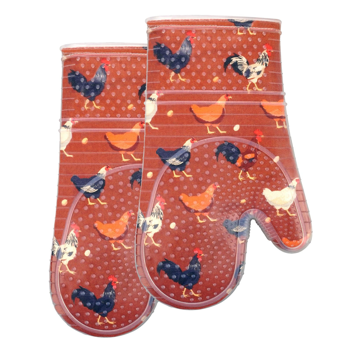 Oven Mitts with Transparent Clear Silicone Shell and Nice Friut Flower Printing