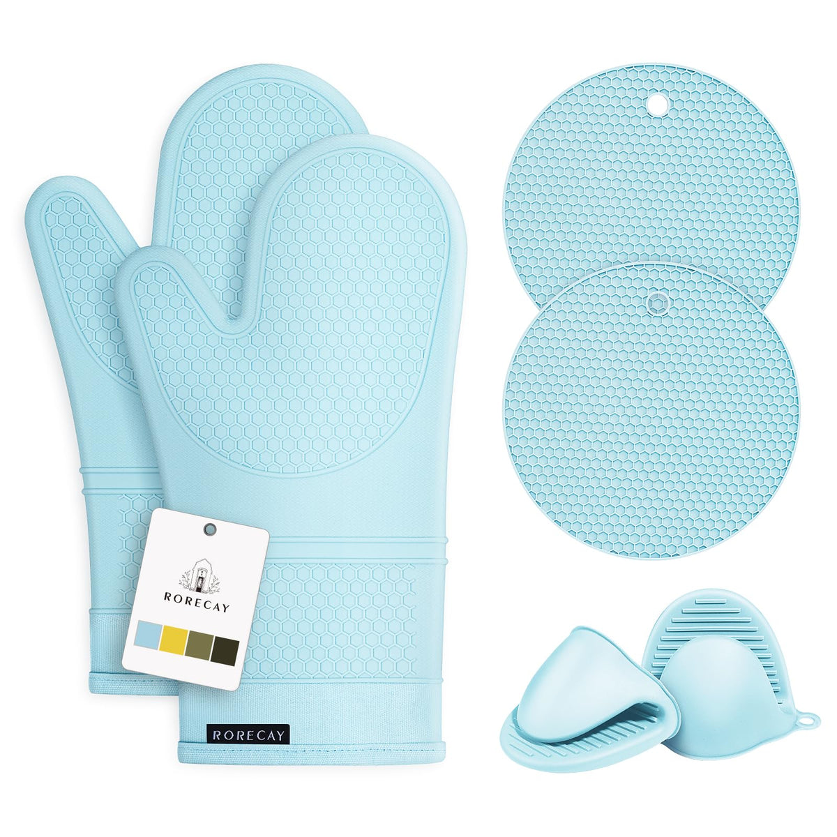 RORECAY Silicone Oven Mitts and Pot Holders Sets, Gloves for Kitchen, Beige