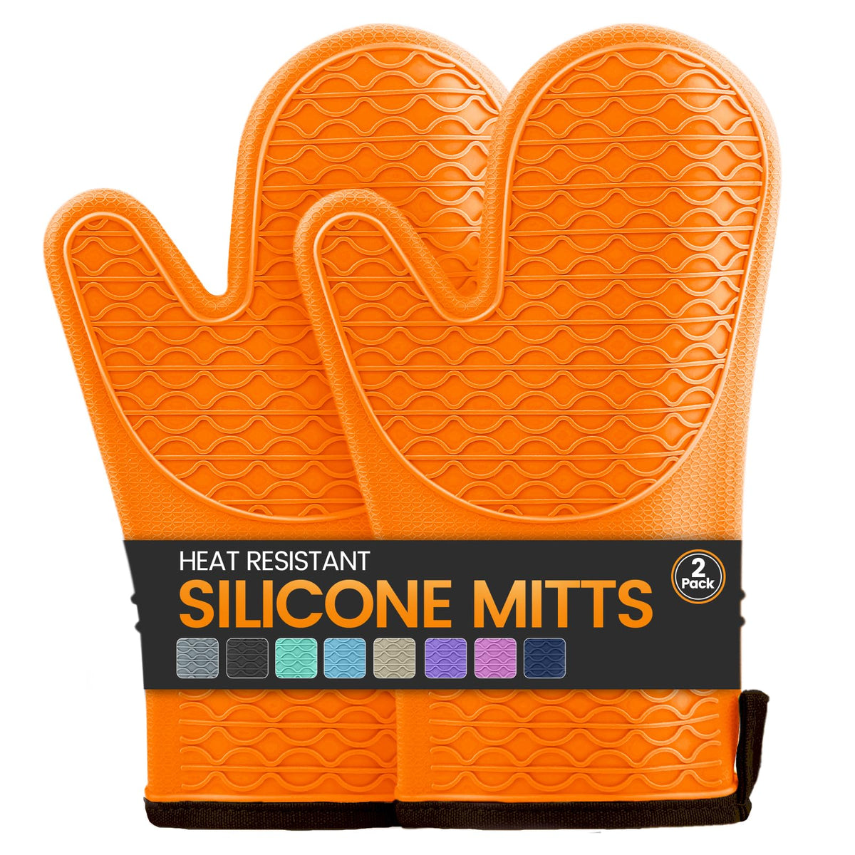 Silicone Oven Mitts, Heat Resistant 2PCS Oven Mitts with Soft Cotton Lining, Waterproof Non-Slip Grip Oven Glove, Kitchen Potholder Mits for BBQ, Baking, Cooking, 12.5 Inch - Grey