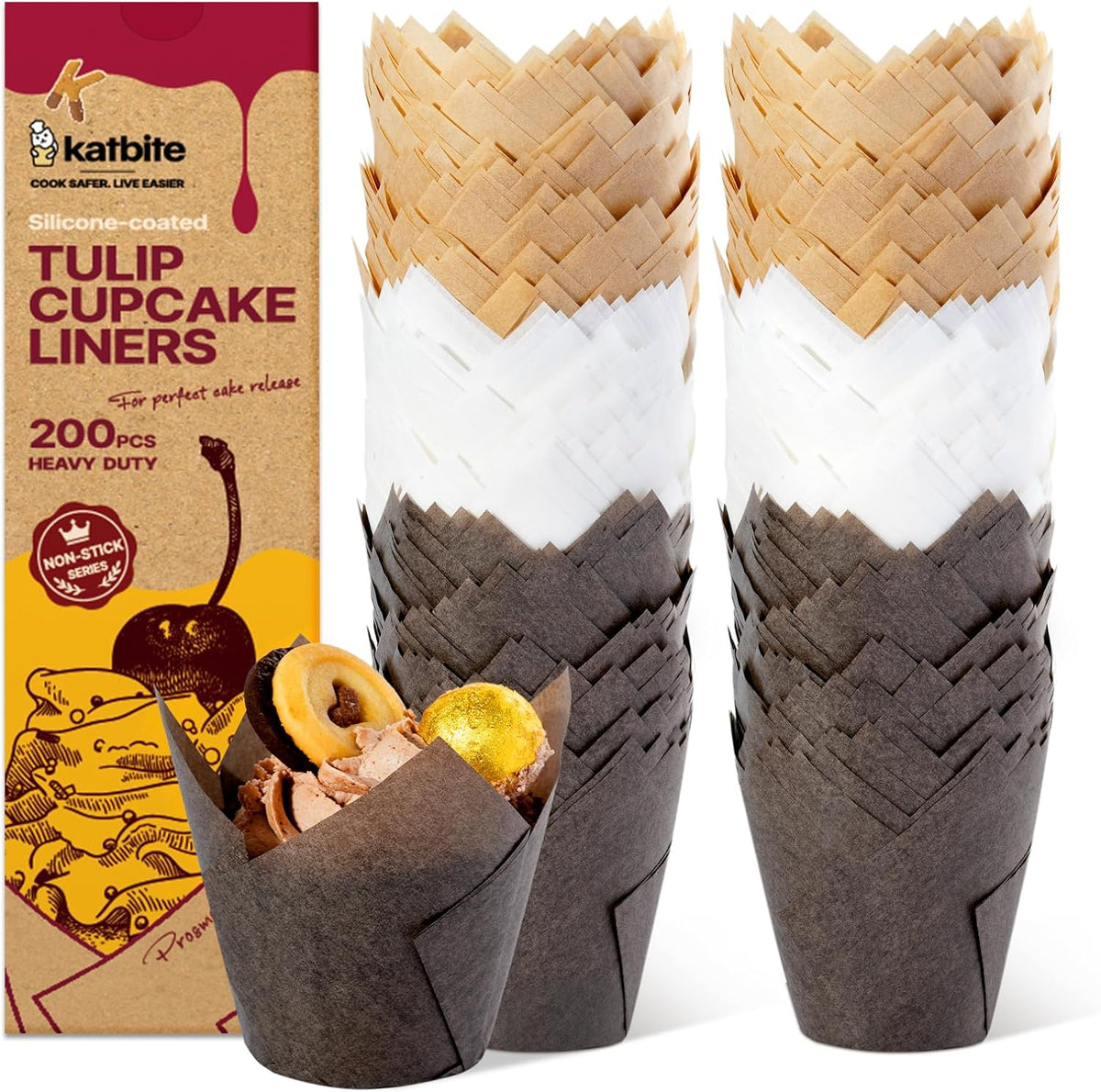Katbite Tulip Cupcake Liners 200PCS, Muffin Baking Cups Holders