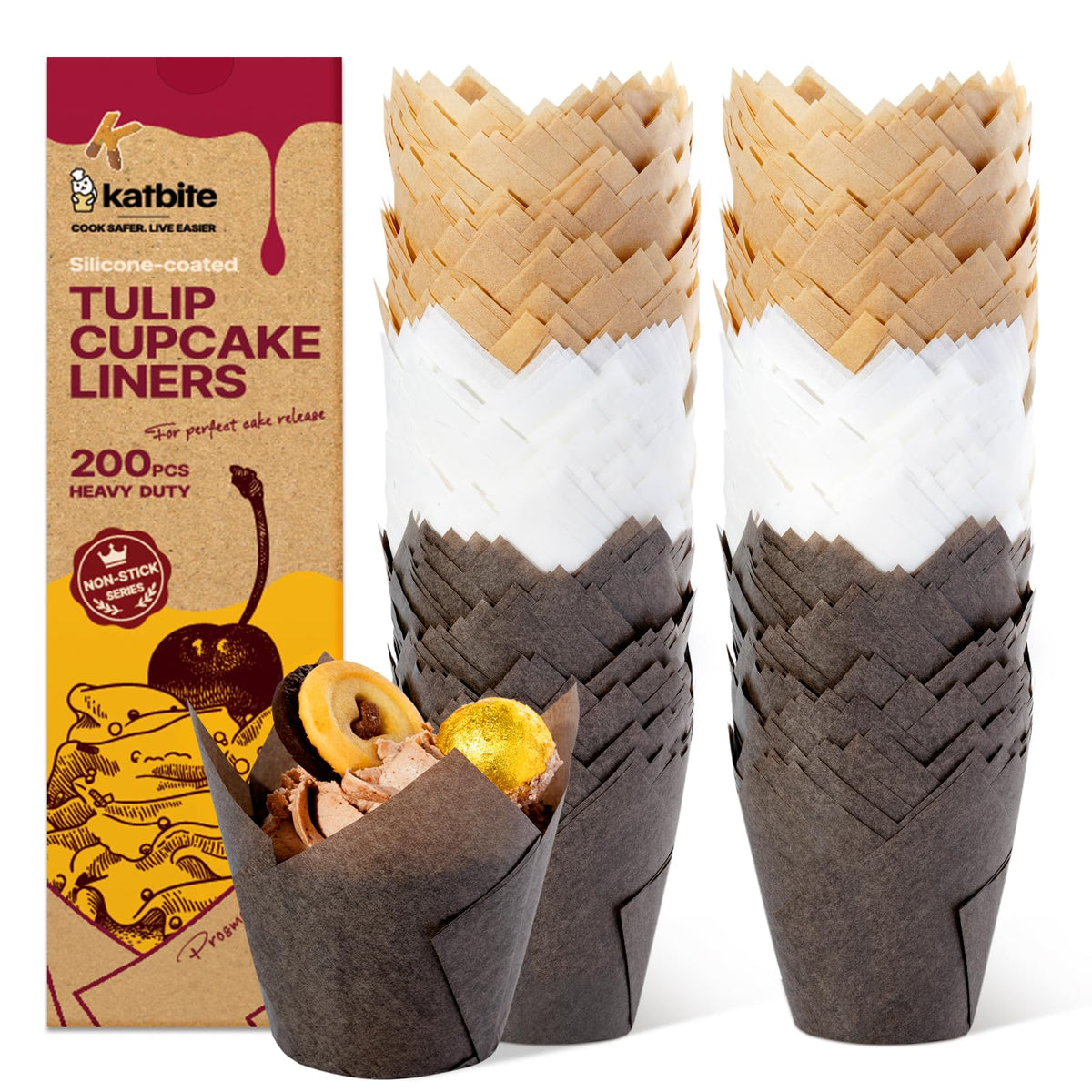 Katbite Tulip Cupcake Liners 200PCS, Muffin Baking Cups Holders