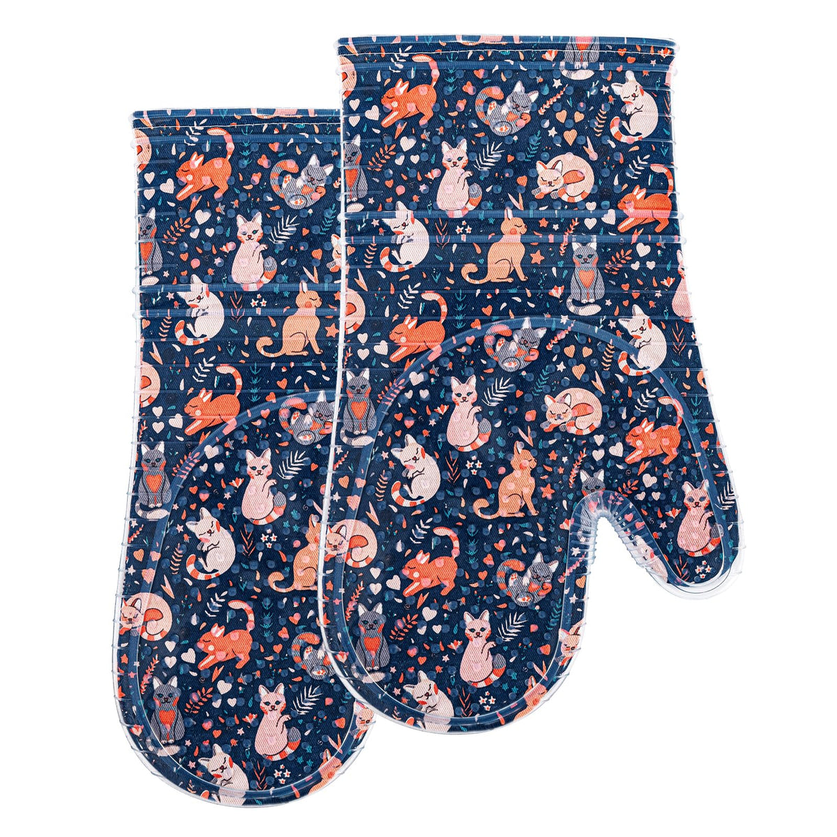 Oven Mitts with Transparent Clear Silicone Shell and Nice Friut Flower Printing