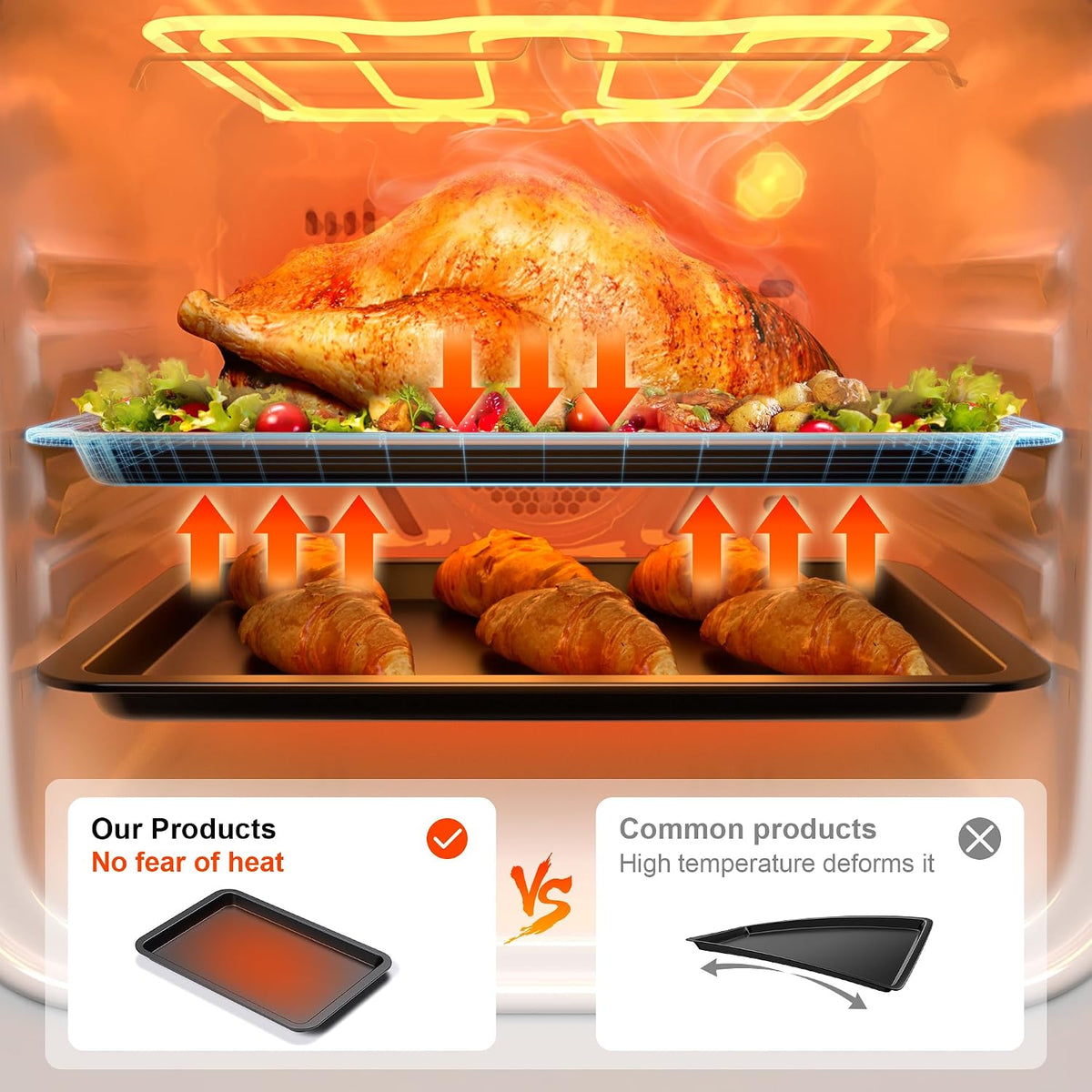 HONGBAKE Ceramic Baking Sheet Pan Set of 3, Easy to Grab, Non-Toxic