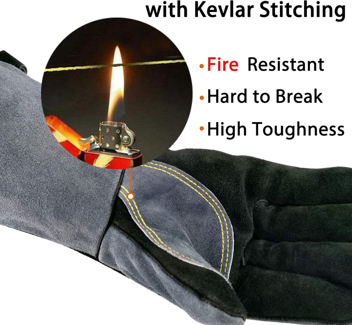 WZQH 16 In,932℉,Welding Gloves,Fireplace Glove,Fire & Heat Resistant,L