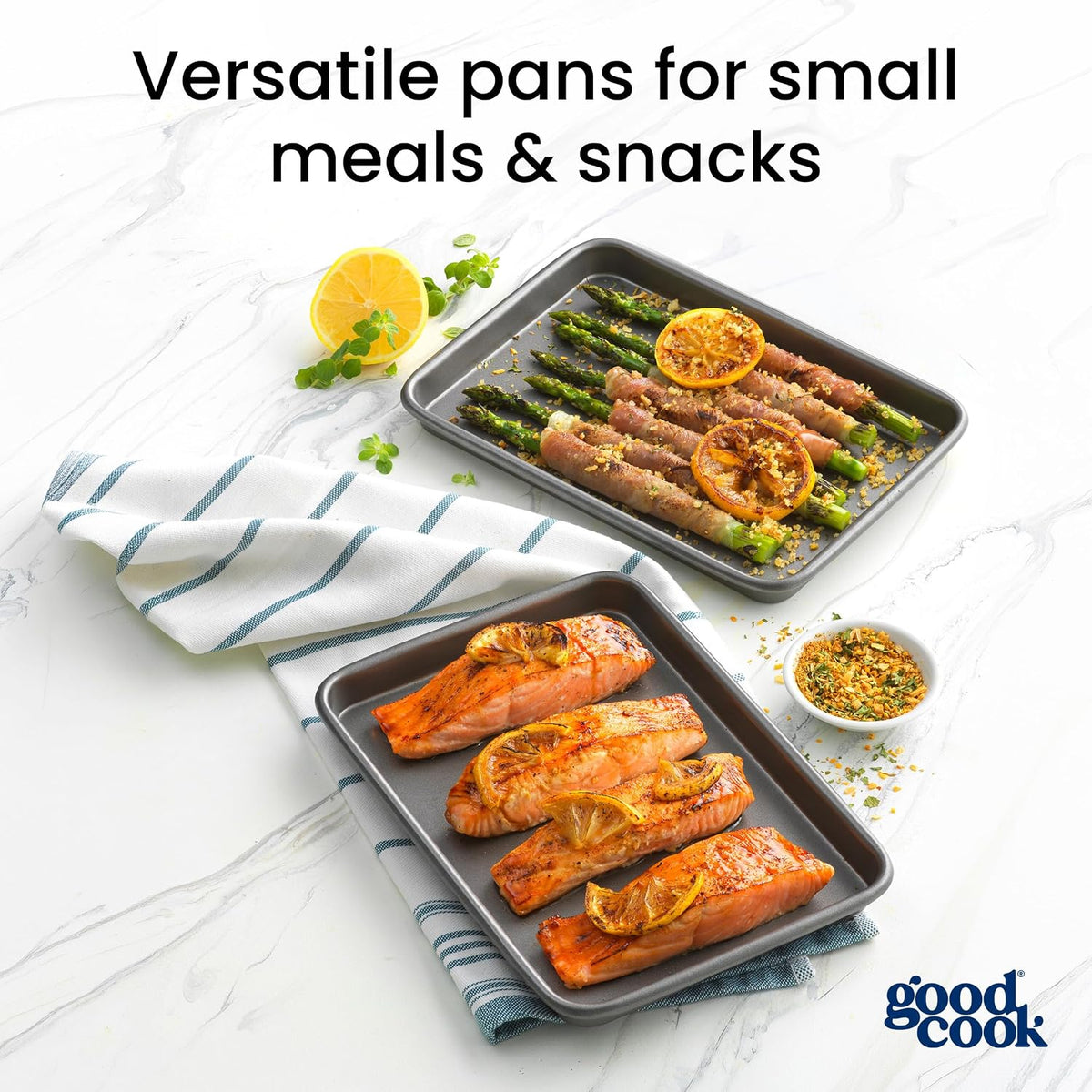 GoodCook Everyday Toaster Oven Mini Baking Sheets Set of 2 Set of 2 Heavy-Gauge Steel Baking Pans with Scratch-Resistant Nonstick, 9 x 6.2-Inch, Gray