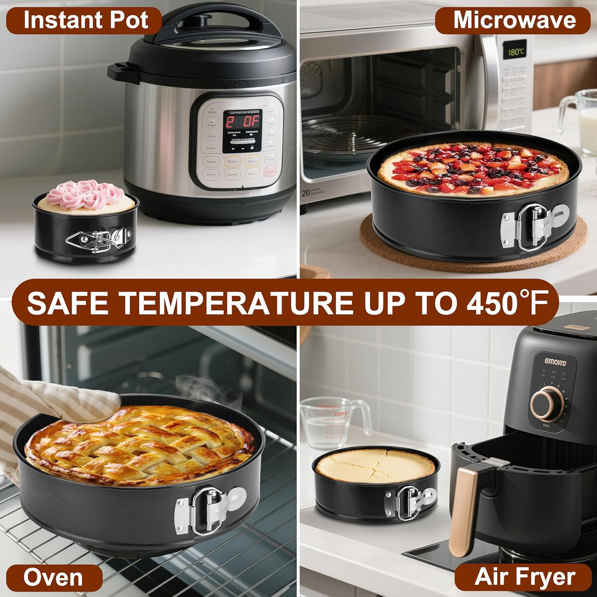 Springform Pan Set of 4, 4/7/9/10inch Cake Pan, Non-Stick Leak-Proof with Removable Bottom, Cheesecake Pan for Baking, Black