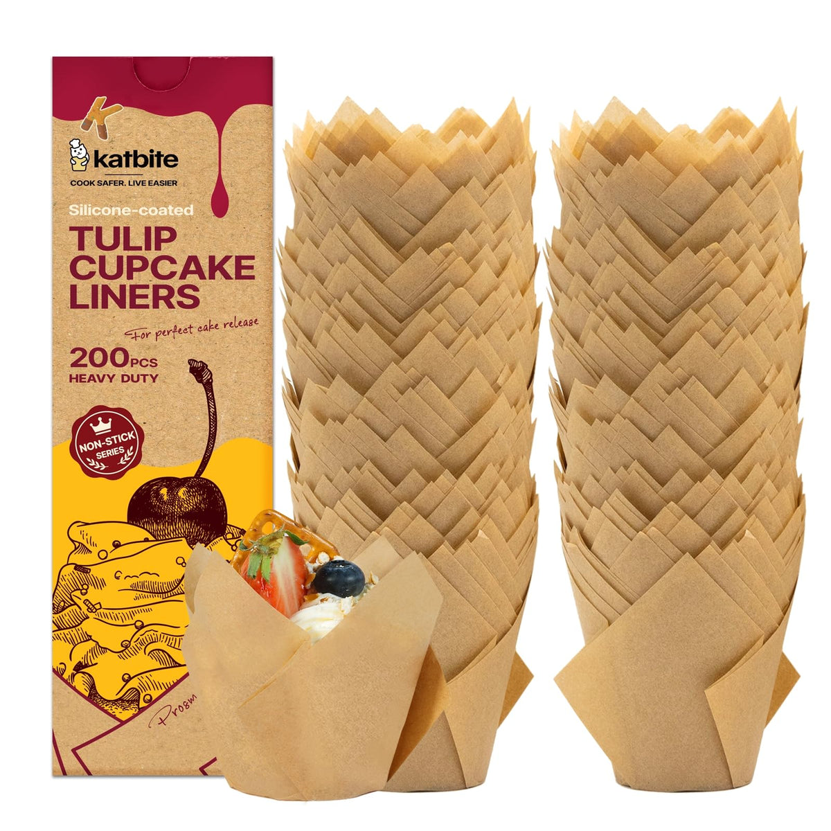 Katbite Tulip Cupcake Liners 200PCS, Muffin Baking Cups Holders
