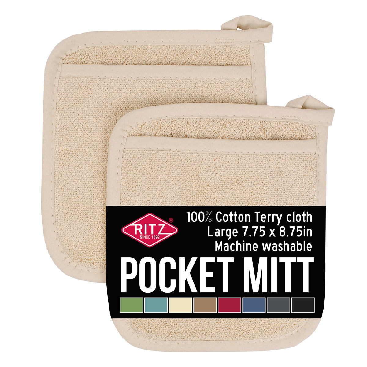 RITZ Terry Pocket Mitt & Hot Pad: Unparalleled Heat Resistant, Durable 100% Cotton – Ergonomically Designed for Optimal Grip – Easy-Care Machine Washable – 2-Pack, Paprika