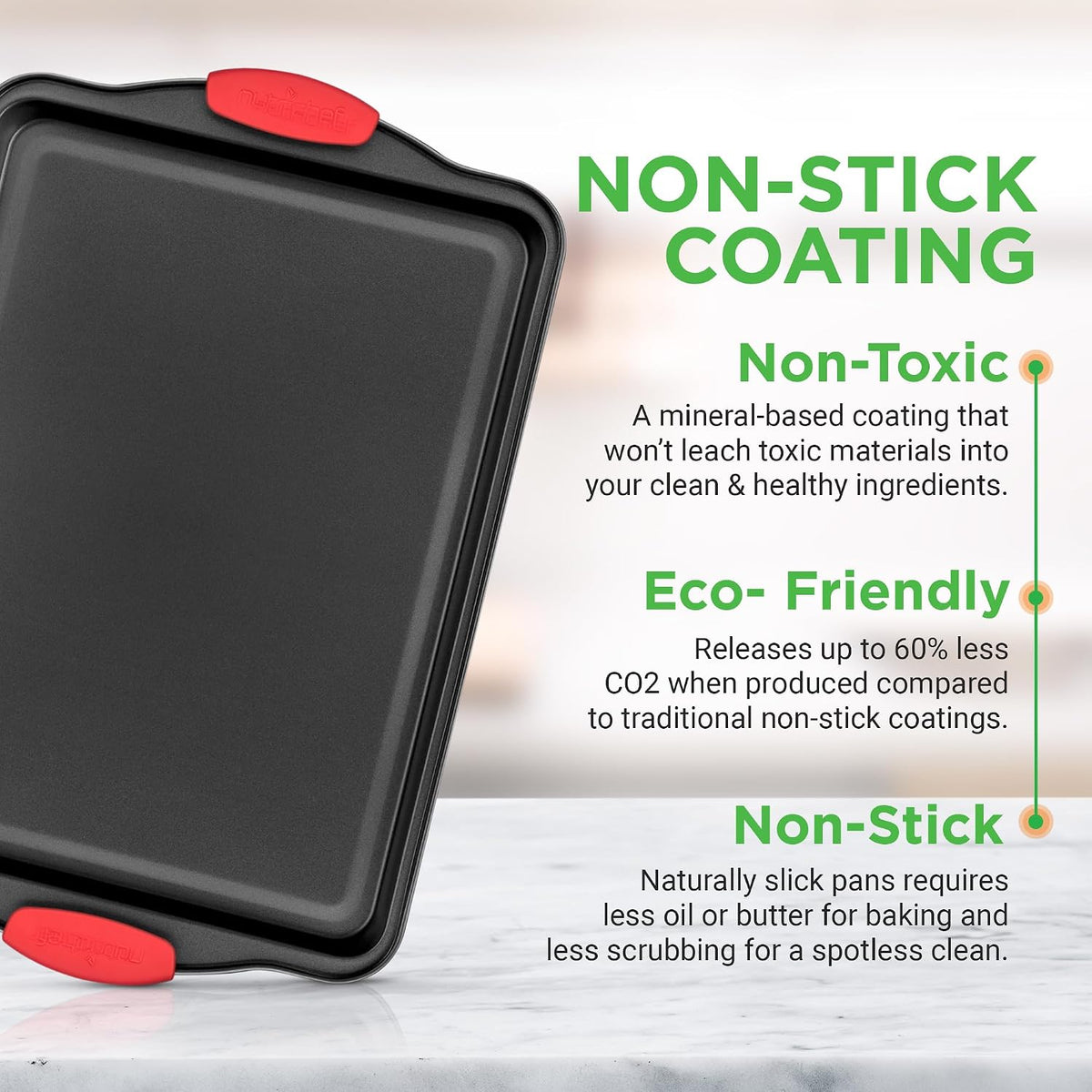 NutriChef 3‑Piece Nonstick Cookie Sheets – Carbon Steel Baking Sheet Set with Non Stick Coating & Red Silicone Handles – Oven Pans for Family Baking