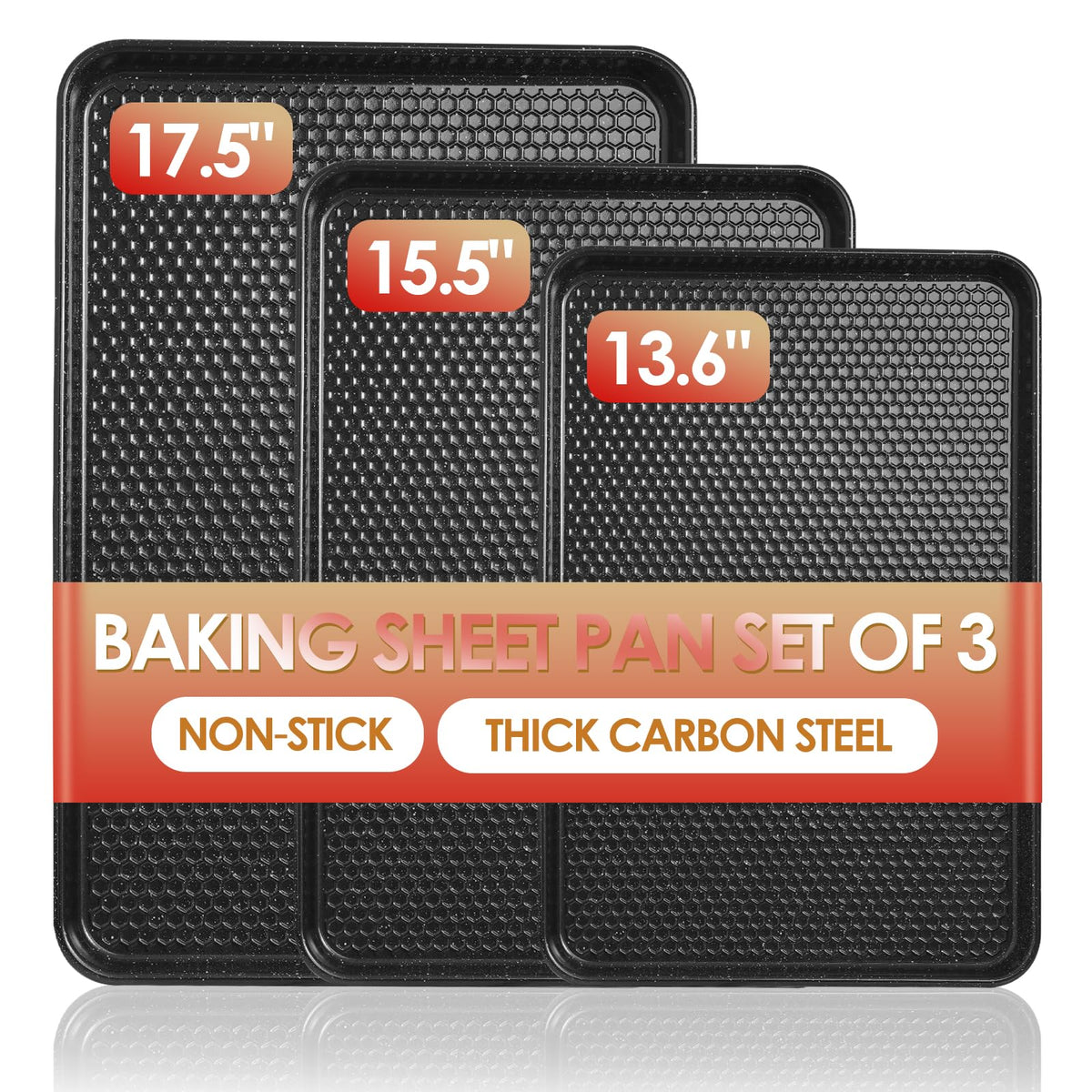 Baking Sheet Pan Set of 3, Nonstick Commercial Cookie Sheets for Baking
