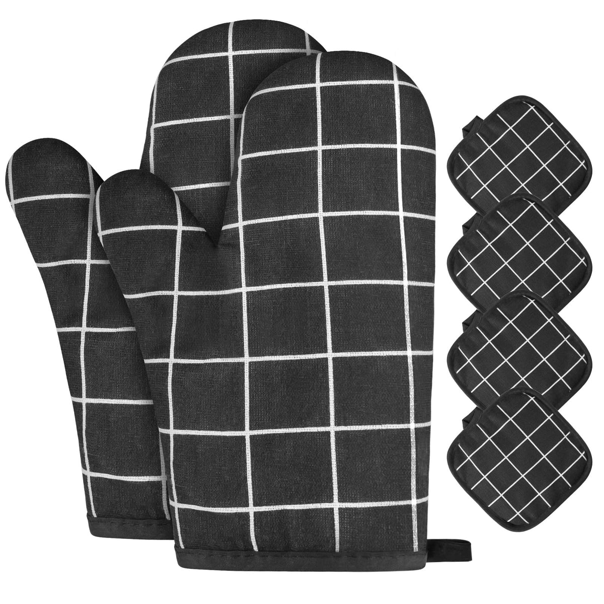 AUAUY Oven Mitts and Pot Holders 6PCS Set, 392°F Heat Resistant BBQ Gloves