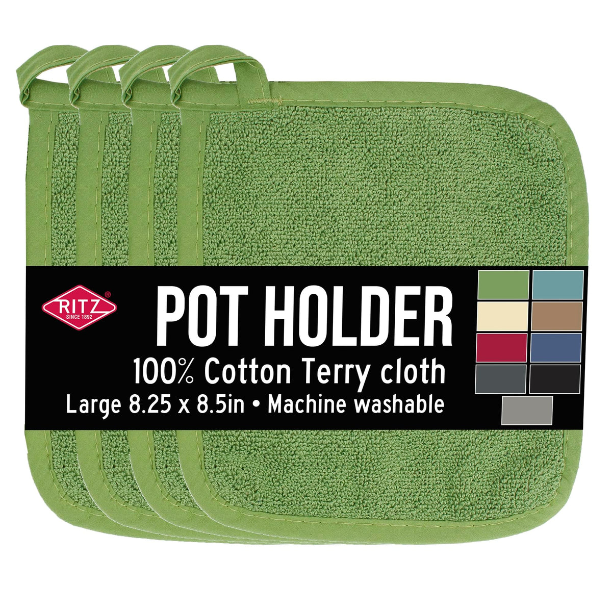 RITZ Terry Potholder & Hot Pad: Unparalleled Heat Resistant, Durable 100% Cotton – Ergonomically Designed for Optimal Grip – Easy-Care Machine Washable – 2-Pack, Graphite