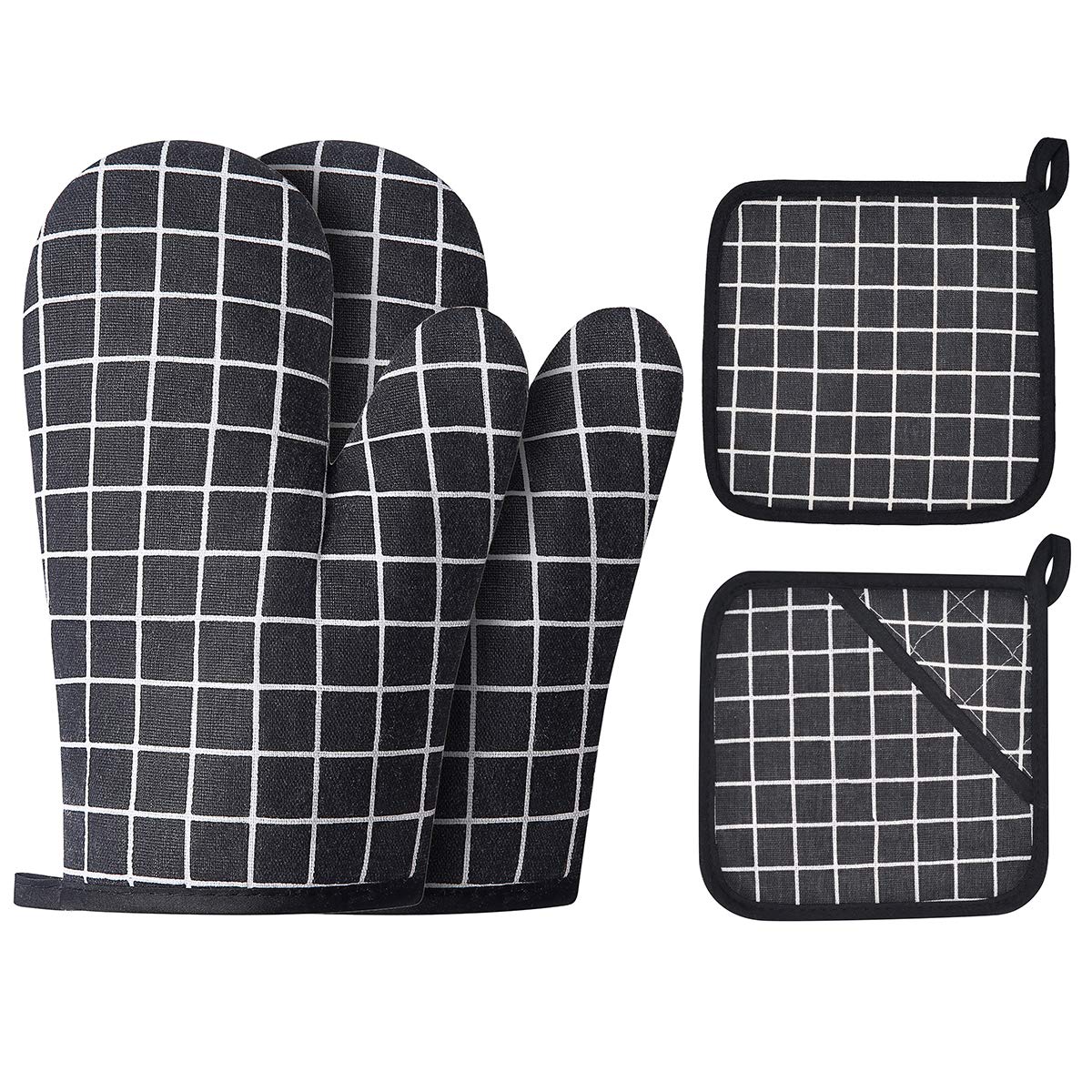 WinChange Oven Mitts and Potholders BBQ Gloves-Oven Mitts and Pot Holders Sets with Recycled Cotton Infill Silicone Non-Slip Cooking Gloves for Cooking Baking Grilling (4-Piece Set,Grey)