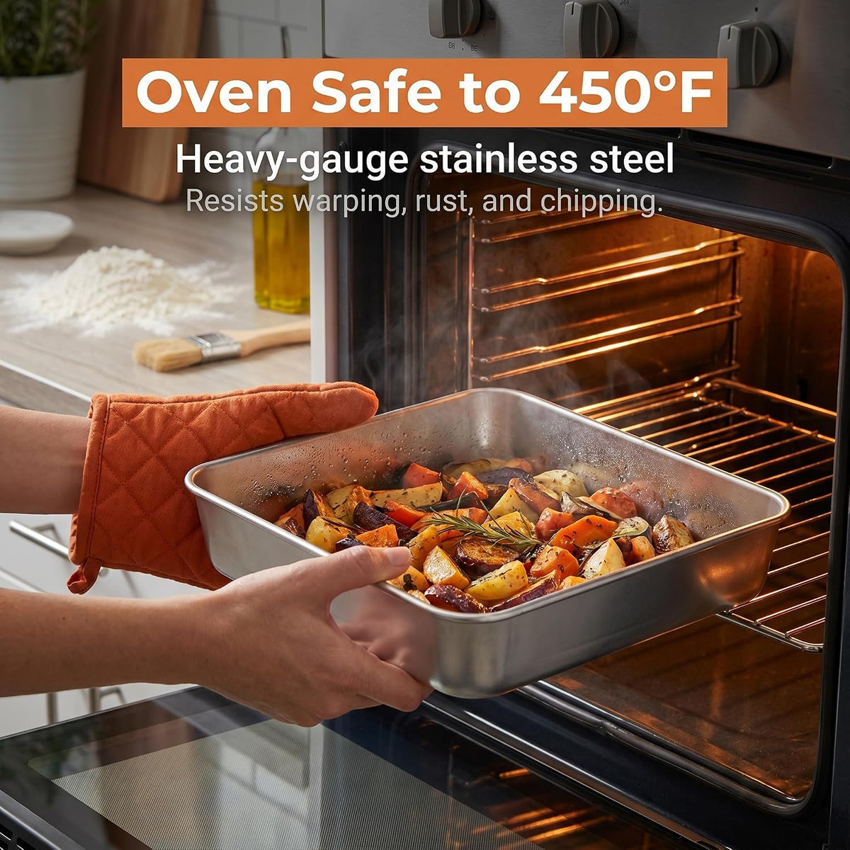 E-far 8 x 8-Inch Baking Pan with lid, Square Cake Brownie Baking Pans Stainless Steel Bakeware Set of 2, Non-toxic & Healthy, Easy Clean & Dishwasher Safe - 4 Pieces(2 Pans + 2 Lids)