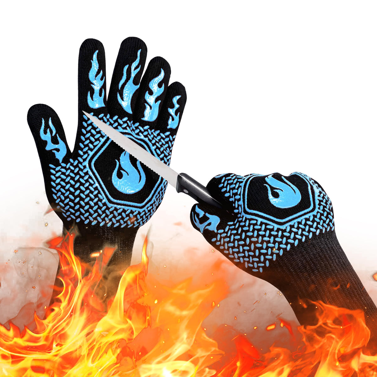 BBQ Gloves 1472F Heat Resistant Non-Slip Silicone 13.8in (Red)