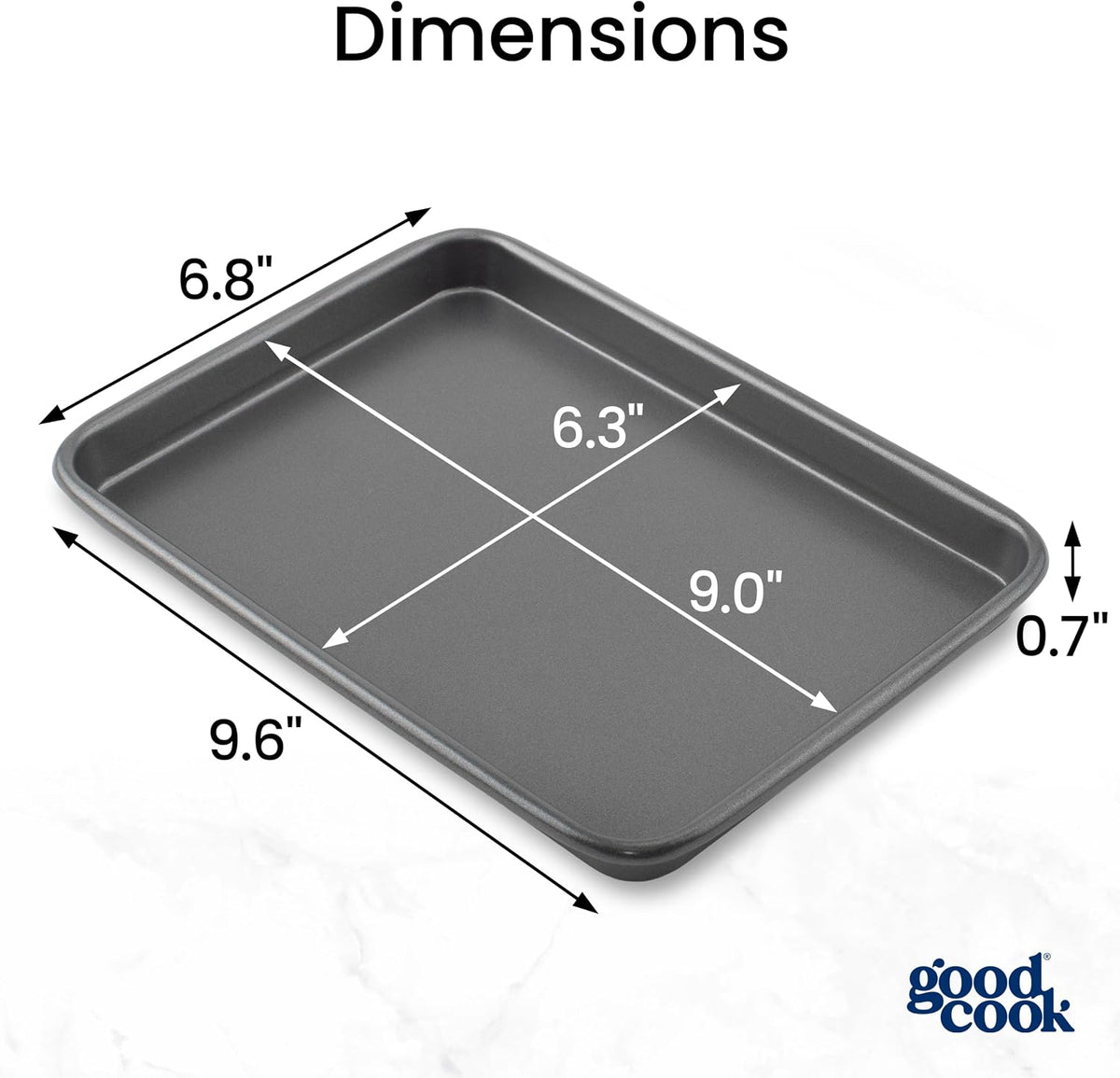 GoodCook Everyday Toaster Oven Mini Baking Sheets Set of 2 Set of 2 Heavy-Gauge Steel Baking Pans with Scratch-Resistant Nonstick, 9 x 6.2-Inch, Gray