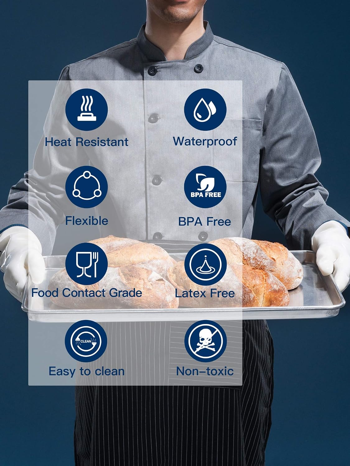LANON Wahoo Liquid Silicone Oven Mitts,Heat Resistant Gloves,White,L/9
