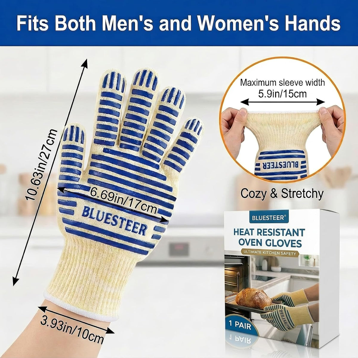 Heat Resistant Oven Gloves with Fingers, Heat Proof Gloves Oven Mitts