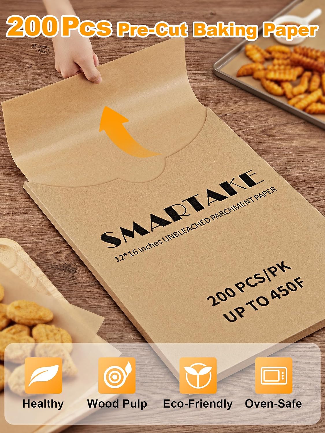 SMARTAKE 200 Pcs Parchment Paper Baking Sheets, 12x16 Inches, Non-Stick