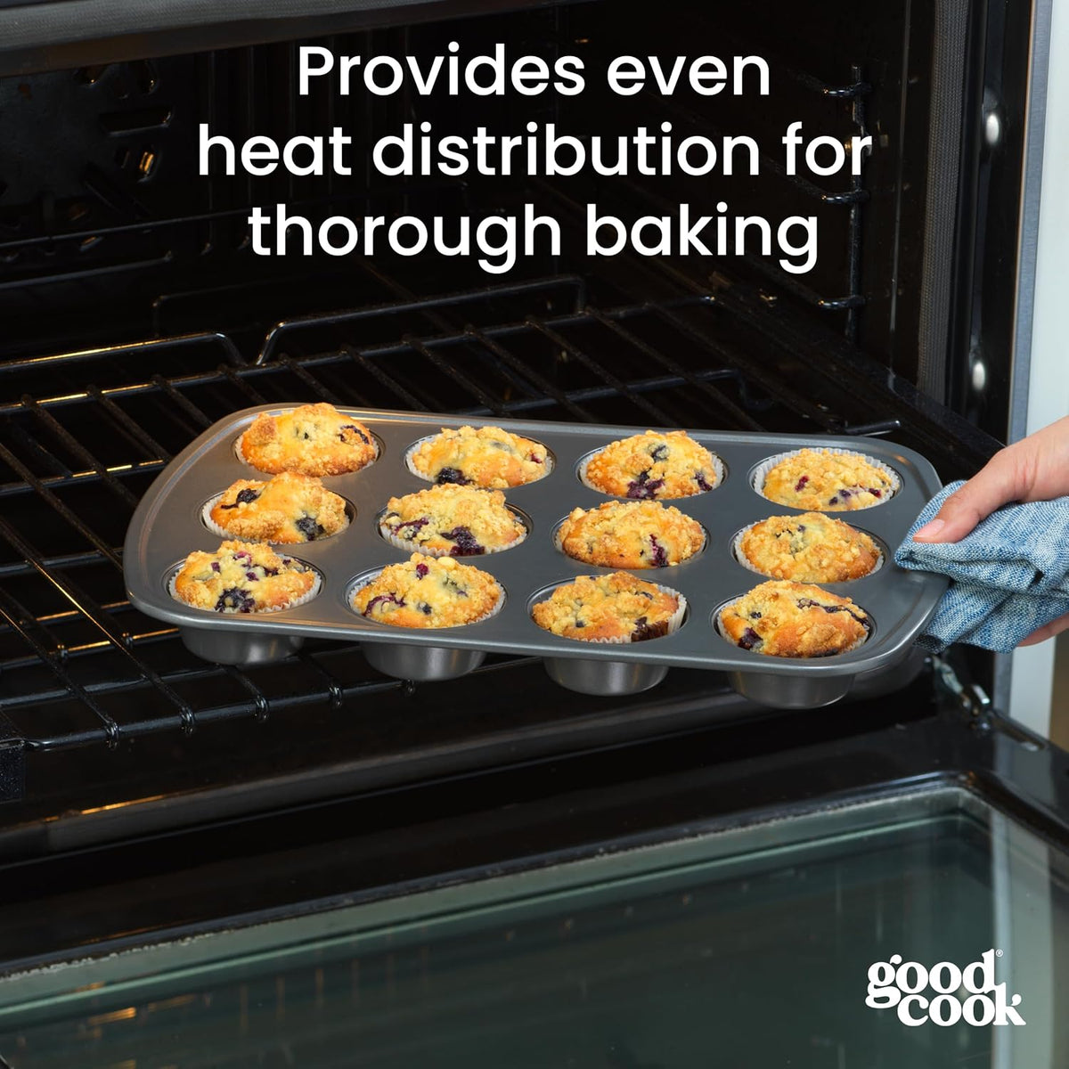 GoodCook Everyday Nonstick Steel Muffin Pan, 12 cup, Gray
