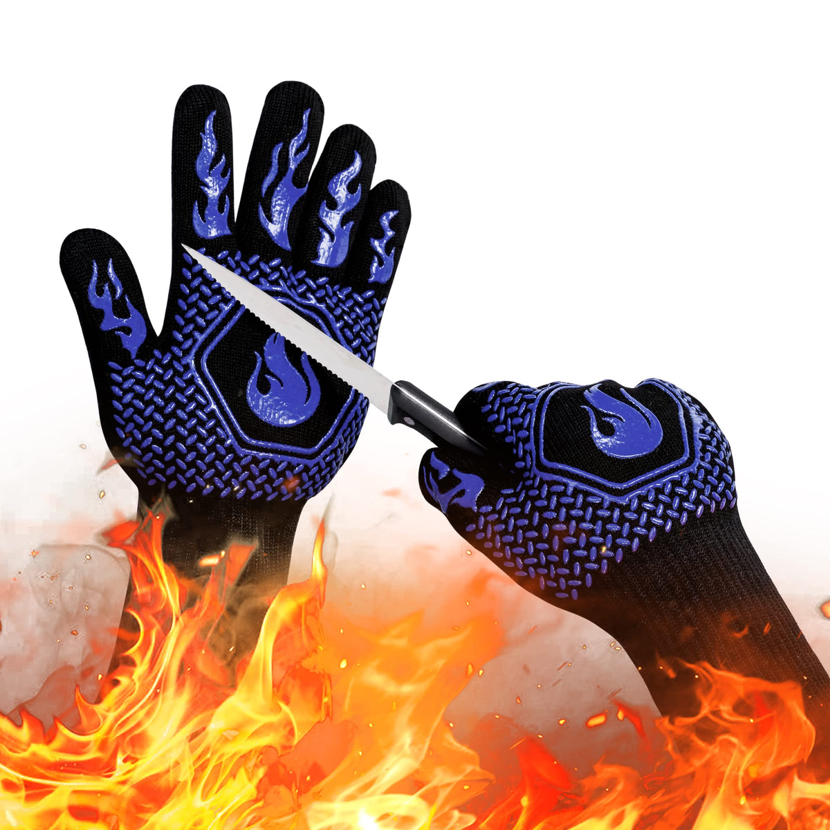 BBQ Gloves 1472F Heat Resistant Non-Slip Silicone 13.8in (Red)