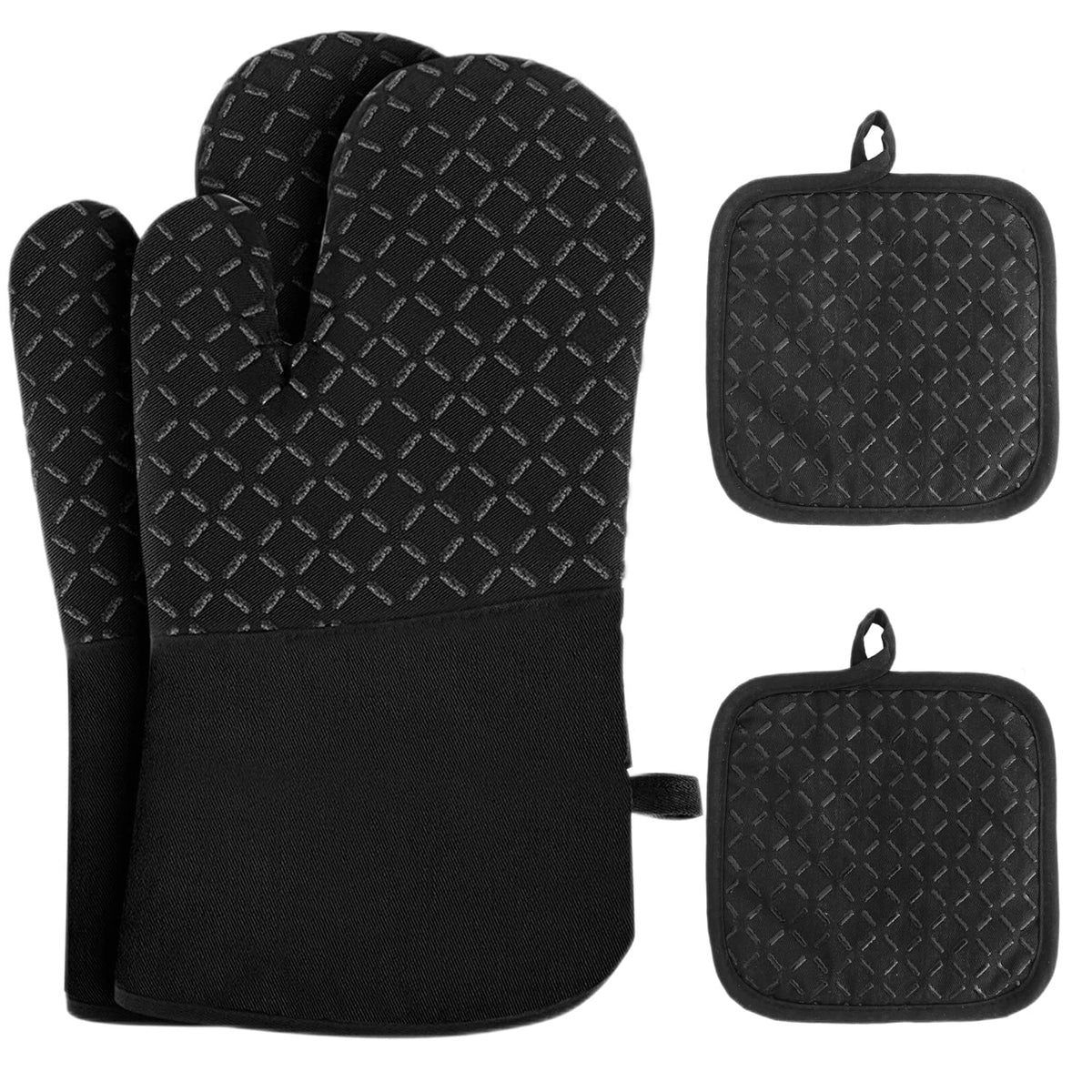 4 Pcs Oven Mitts and Pot Holders,500°F High Heat Resistant Kitchen Oven Mitts with Pot Holders,Long Oven Mitts with Recycled Cotton Infill and Silicone Non-Slip Surface for Baking and Cooking(Grey)