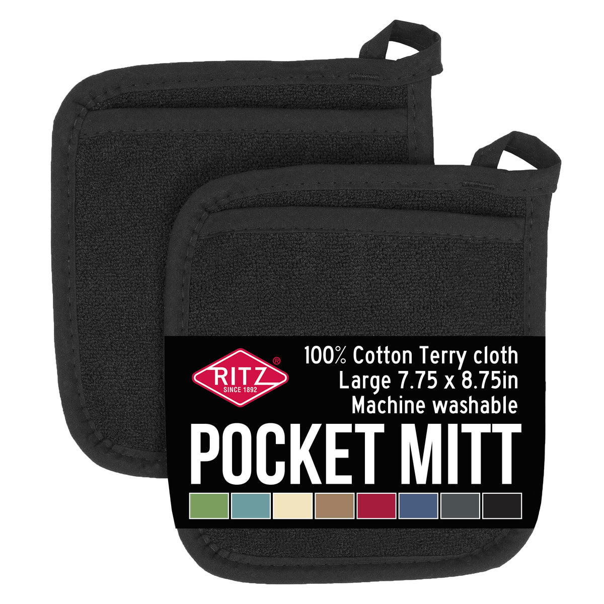 RITZ Terry Pocket Mitt & Hot Pad: Unparalleled Heat Resistant, Durable 100% Cotton – Ergonomically Designed for Optimal Grip – Easy-Care Machine Washable – 2-Pack, Paprika