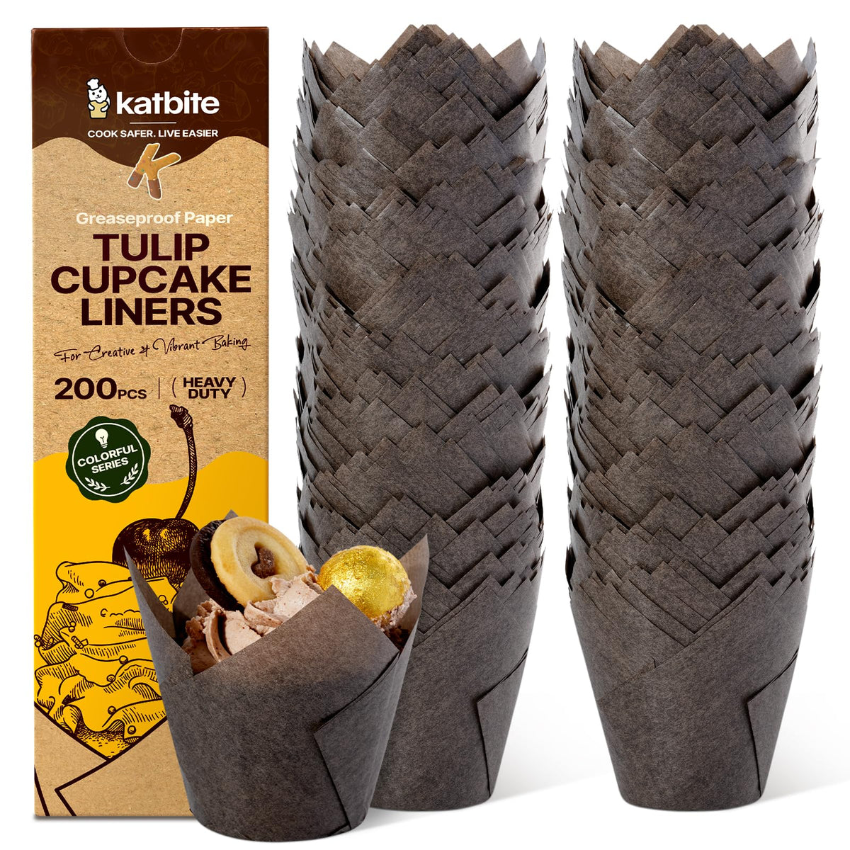 Katbite Tulip Cupcake Liners 200PCS, Muffin Baking Cups Holders