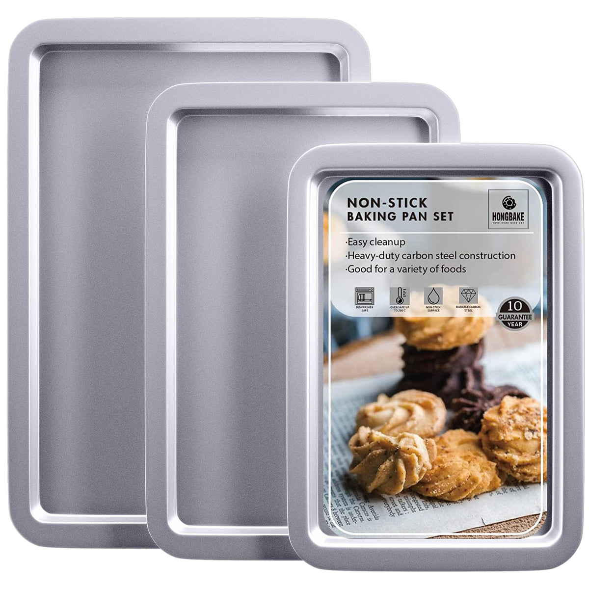 HONGBAKE Ceramic Baking Sheet Pan Set of 3, Easy to Grab, Non-Toxic