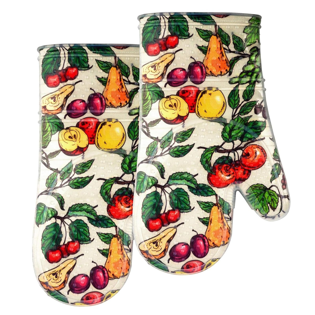 Oven Mitts with Transparent Clear Silicone Shell and Nice Friut Flower Printing
