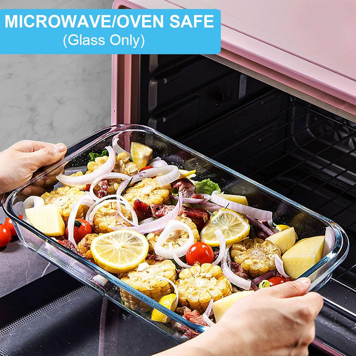 KOMUEE 8 Pieces Glass Baking Dish with Lids, Gray