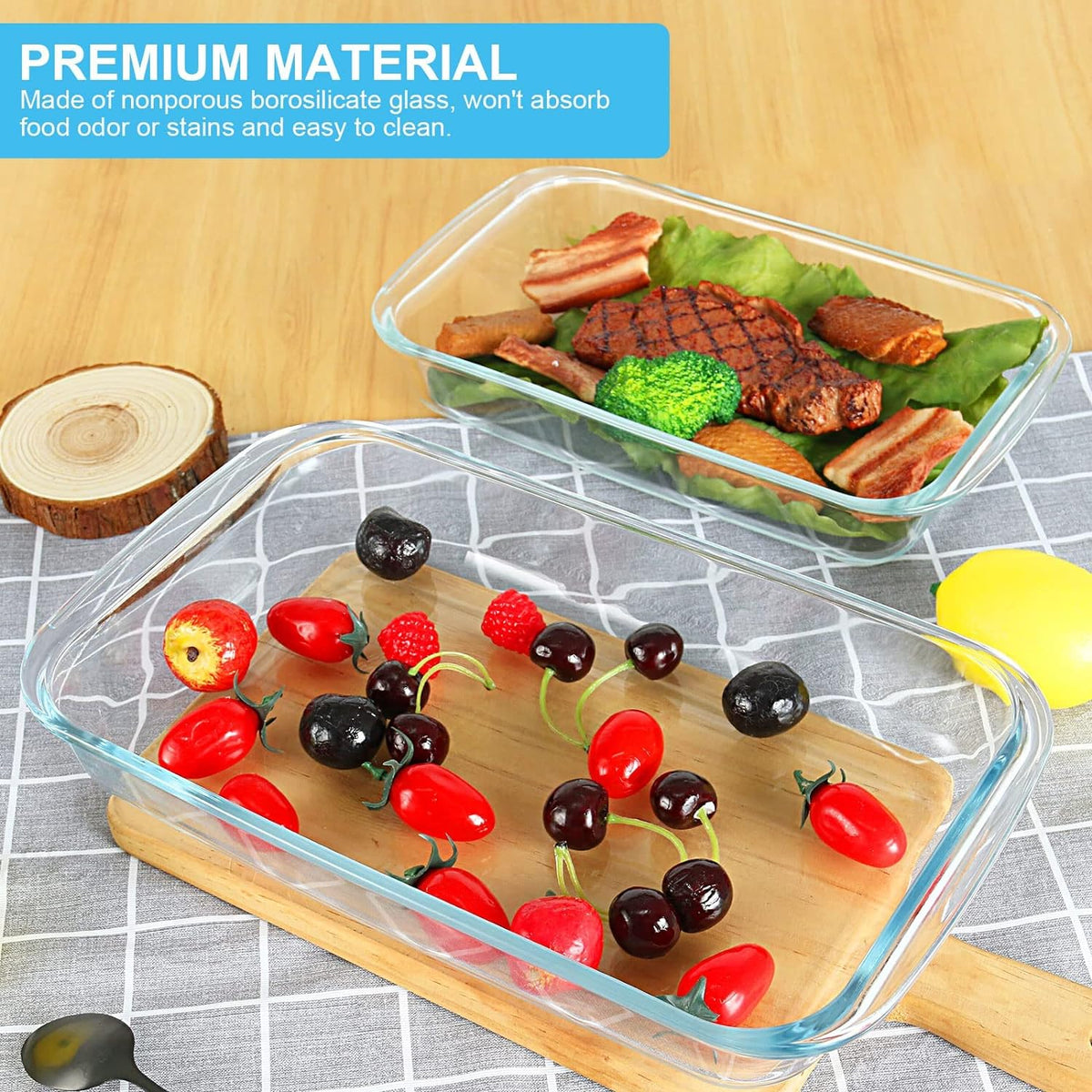 KOMUEE 8 Pieces Glass Baking Dish with Lids, Gray