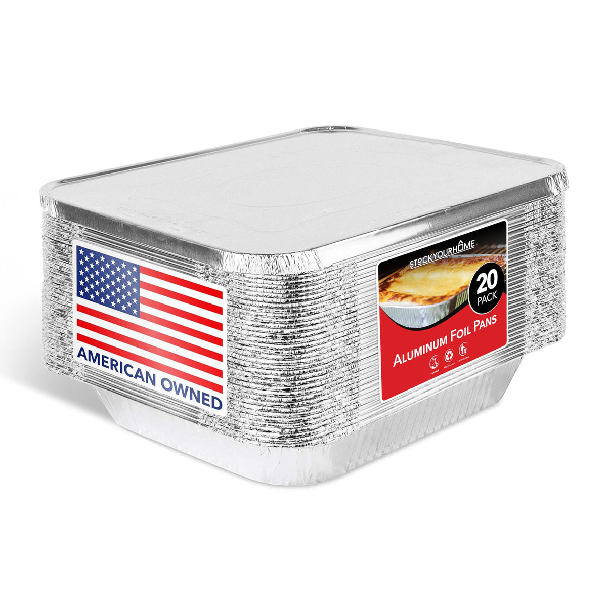 Stock Your Home Aluminum Pans 9x13 Disposable Foil Pans (30 Pack) - Half Size Steam Table Deep Trays - Tin Foil Pans Great for Cooking, Heating, Storing, Prepping Food